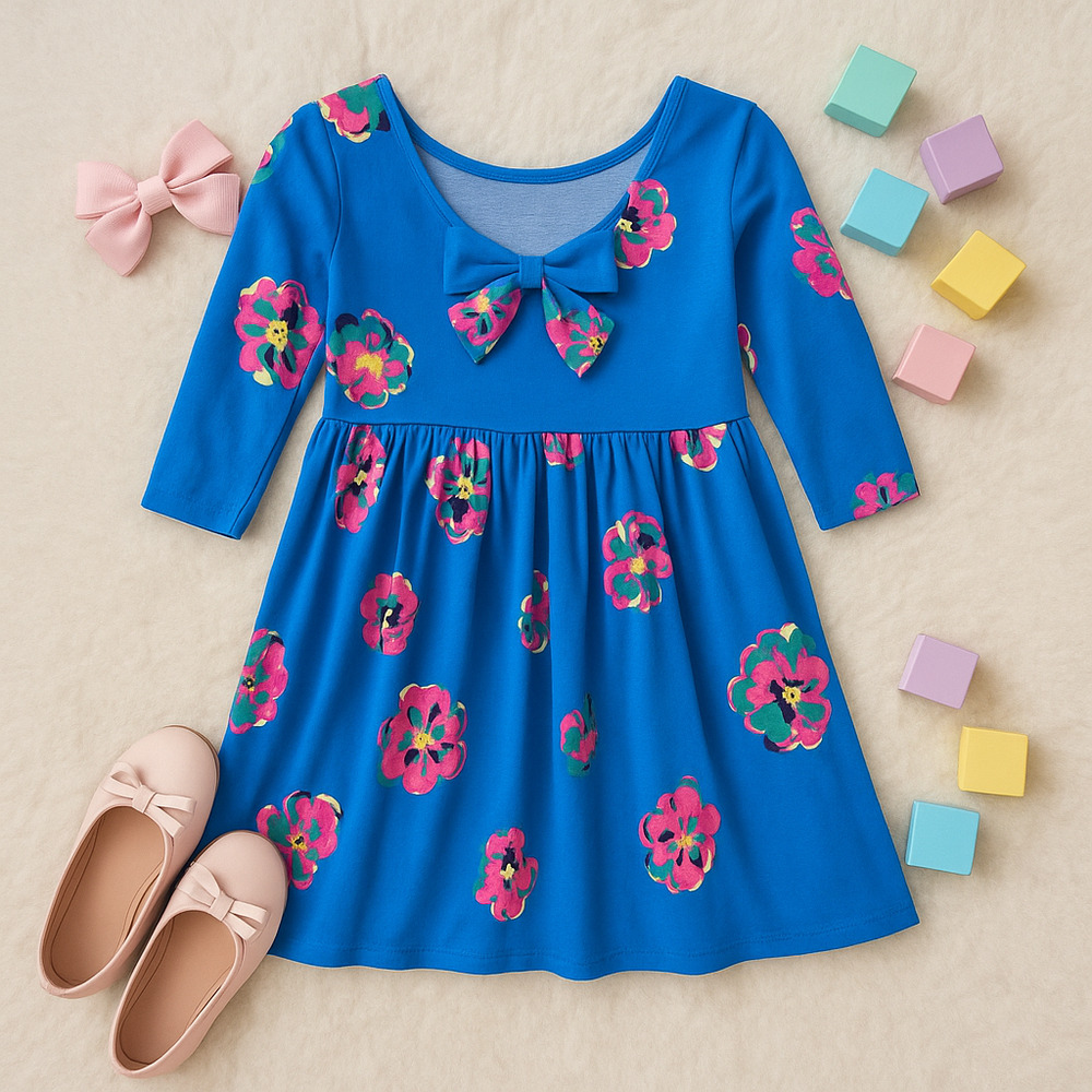 Lilly Pulitzer Girls Evelyn Dress – Royce Blue Corsage Print – Size XS 2–3 2T